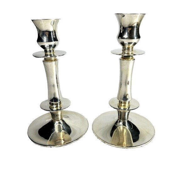 Set of Two 2 Silverplated Candle Holders Vintage 8.5" Unbranded Used Sticks - Picture 2 of 10